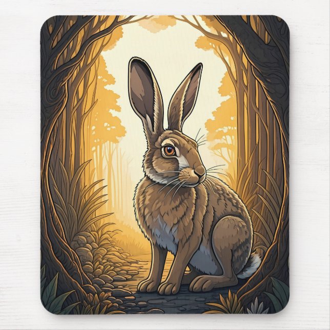 Majestic Hare in Enchanted Forest Mouse Pad (Front)