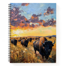 Majestic Herd: Buffalo Under a Sunset Sky
