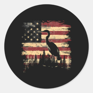 Majestic Heron 4th Of July American Flag Nature Sc Classic Round Sticker