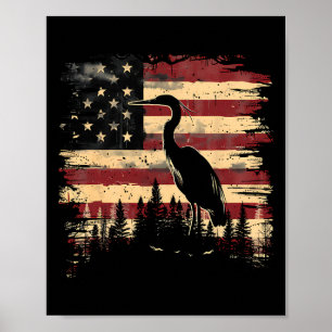 Majestic Heron 4th Of July American Flag Nature Sc Poster