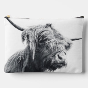 Majestic Highland cow black and white Accessory Pouch