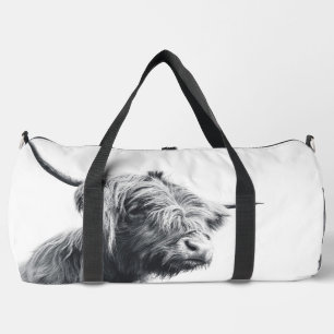 Majestic Highland cow black and white Duffle Bag
