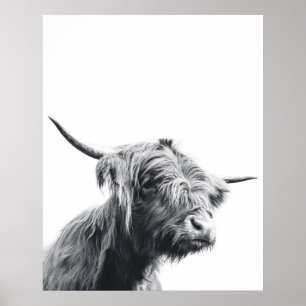 Majestic Highland cow black and white Poster