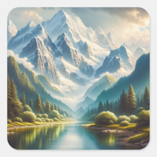 Majestic Himalayas: Snow-Capped Serenity Square Sticker