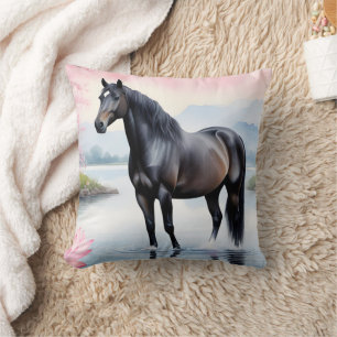 Majestic horse and beauty of lotus cushion