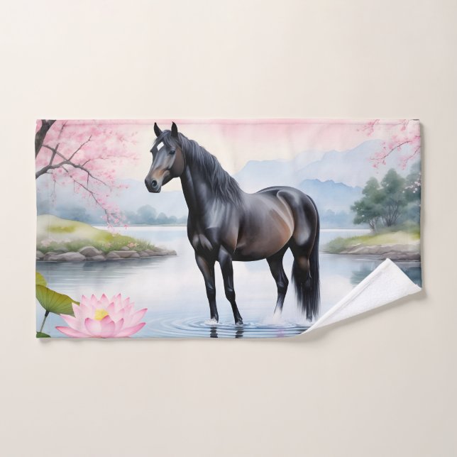 Majestic horse and beauty of lotus hand towel (Hand Towel)