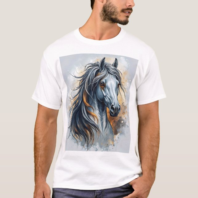 Majestic Horse Art Detailed Realistic Mane  T-Shirt (Front)