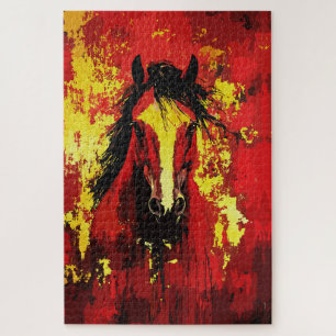 Majestic Horse – Fiery Spirit in Gold and Red Jigsaw Puzzle
