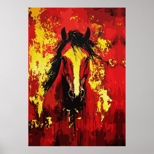 Majestic Horse – Fiery Spirit in Gold and Red Poster (Front)