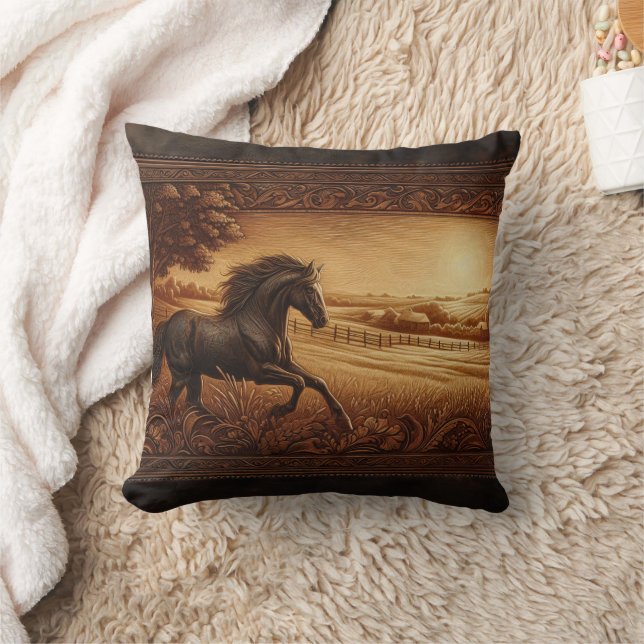 Majestic Horse Galloping in Golden Sunrise Field Cushion (Blanket)