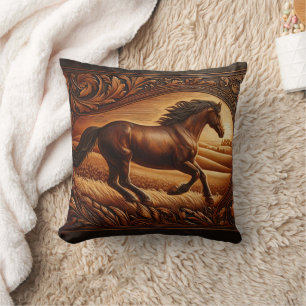 Majestic Horse Galloping Through Golden Fields Cushion