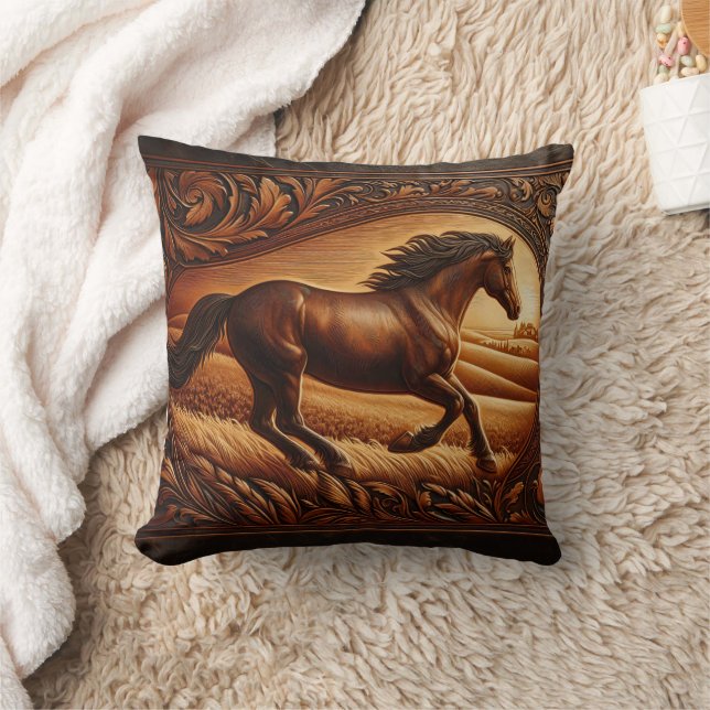 Majestic Horse Galloping Through Golden Fields Cushion (Blanket)