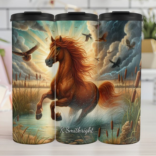 Majestic Horse Galloping Water Sunlight Thermal Tumbler (Creator Uploaded)