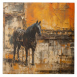 Majestic Horse in Abstract Sunset Ceramic Tile<br><div class="desc">Immerse yourself in the captivating beauty of this art print, featuring a majestic horse set against a stunning abstract sunset. The vibrant orange hues and modern brushstrokes create a mesmerising backdrop, making this piece a perfect addition to any contemporary art collection. Ideal for nature and animal lovers, this print brings...</div>
