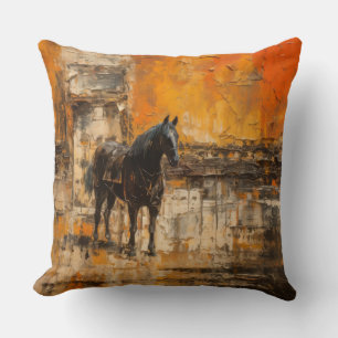 Majestic Horse in Abstract Sunset Cushion