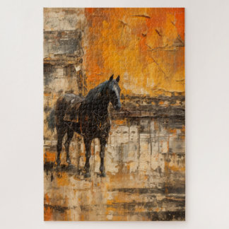 Majestic Horse in Abstract Sunset Jigsaw Puzzle