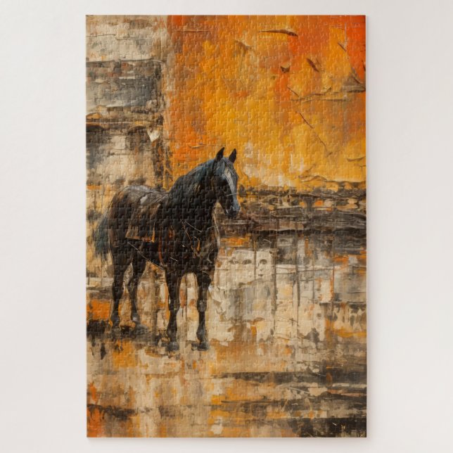 Majestic Horse in Abstract Sunset Jigsaw Puzzle (Vertical)