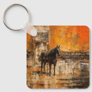 Majestic Horse in Abstract Sunset Key Ring