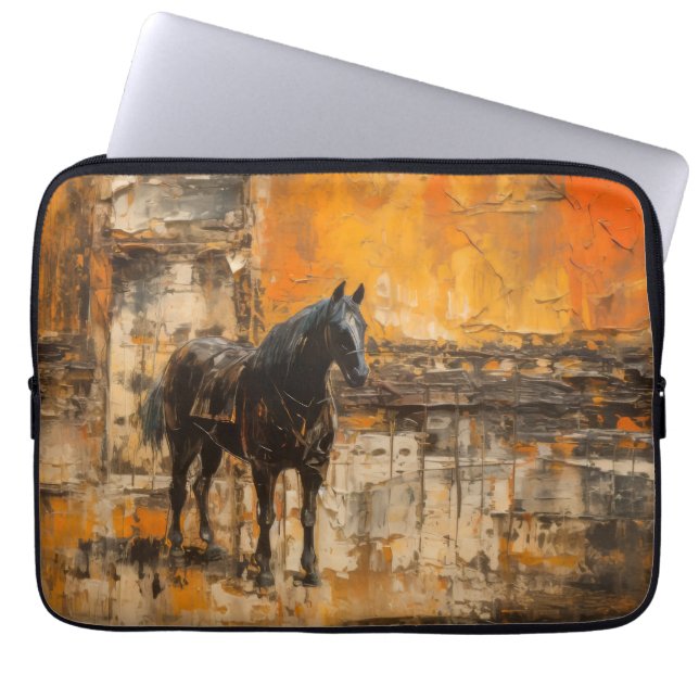 Majestic Horse in Abstract Sunset Laptop Sleeve (Front)