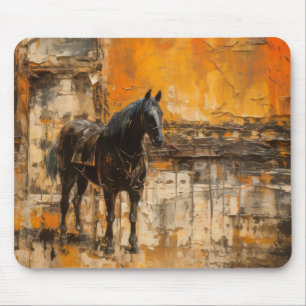 Majestic Horse in Abstract Sunset Mouse Pad