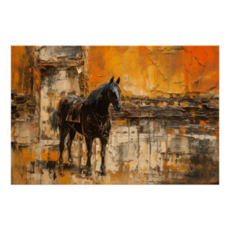Majestic Horse in Abstract Sunset Poster