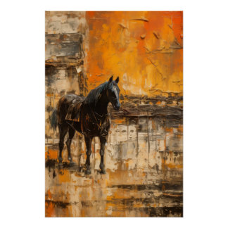 Majestic Horse in Abstract Sunset Poster
