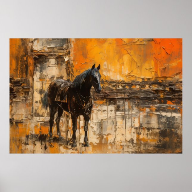 Majestic Horse in Abstract Sunset Poster (Front)
