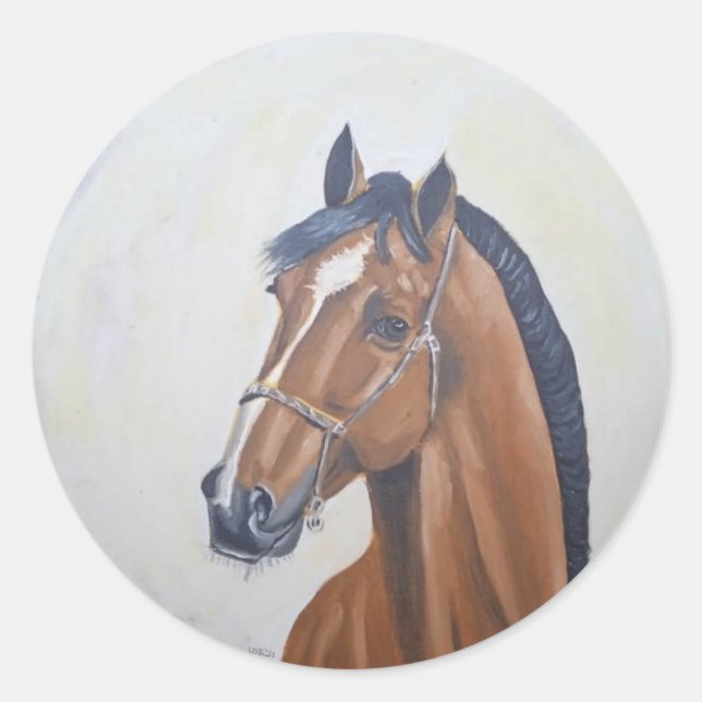 Majestic Horse Portrait T-Shirt Classic Round Sticker (Front)
