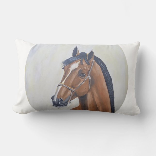 Majestic Horse Portrait T-Shirt Lumbar Cushion (Front)