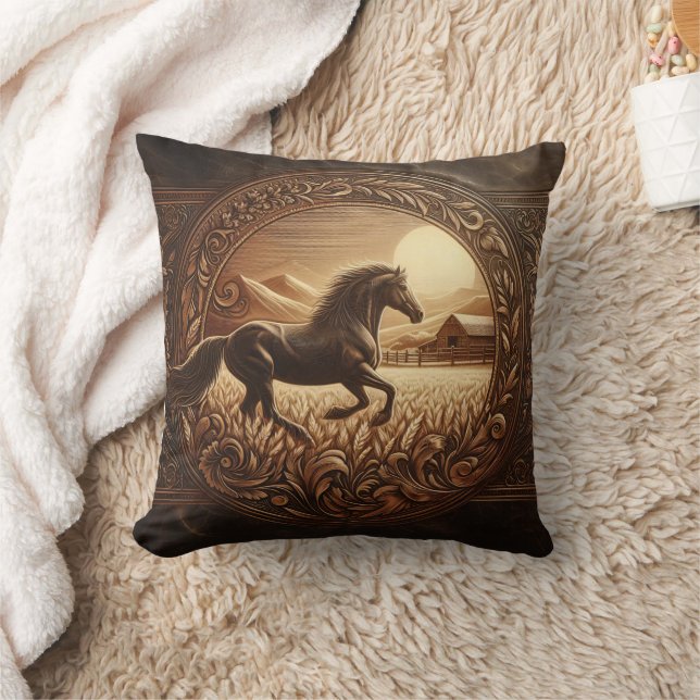 Majestic Horse Running Through Golden Fields Cushion (Blanket)