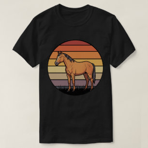 Majestic Horse Silhouette - Retro Sunset Stripes T-Shirt