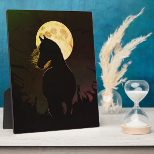 Majestic Horse Silhouette Under Full Moon Plaque