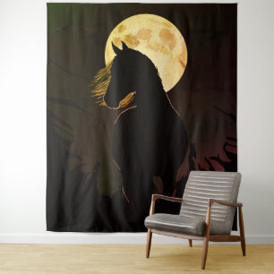 Majestic Horse Silhouette Under Full Moon Tapestry