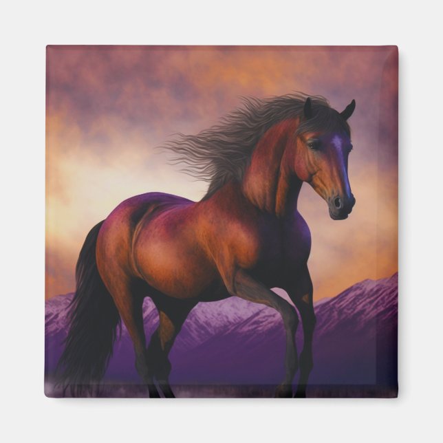 Majestic Horse Stallion Animal Mountain Sunset Magnet (Front)