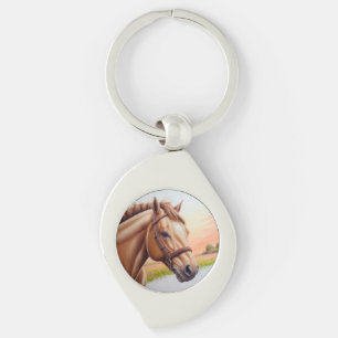 Majestic Horse Standing in Vibrant Meadow Key Ring