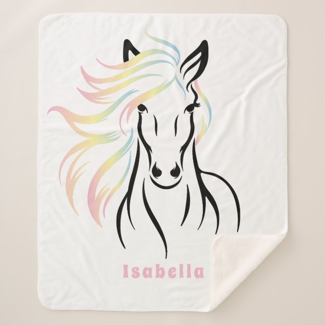 Majestic Horse with Long, Flowing, Colourful Mane Sherpa Blanket (Front)