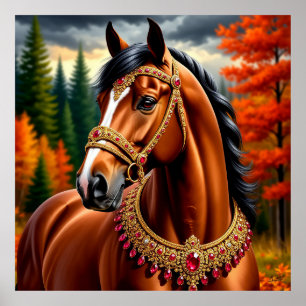 Majestic Horse with Ornate Gold Harness Poster