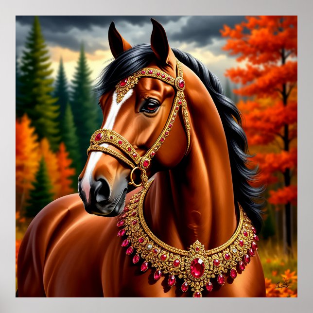 Majestic Horse with Ornate Gold Harness Poster (Front)