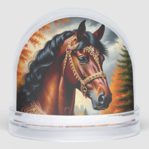 Majestic Horse with Ornate Gold Harness Snowglobe