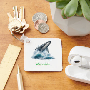 Majestic Humpback Whale Ocean Watercolor Custom Key Ring