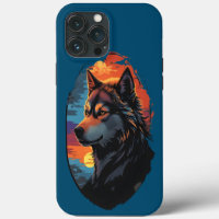 Majestic Husky Against a Sunset Sky Serenity View