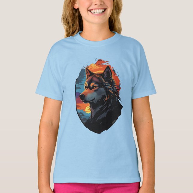 Majestic Husky Against a Sunset Sky Serenity View T-Shirt (Front)