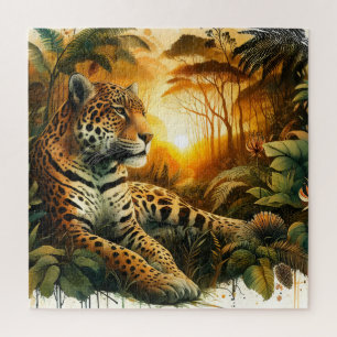 Majestic Jaguar Sunset jungle vibrant nature Gift Jigsaw Puzzle