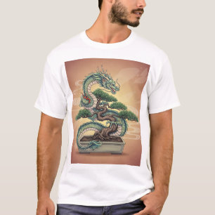 Majestic Japanese Dragon & Bonsai Tree Vector Illu T-Shirt