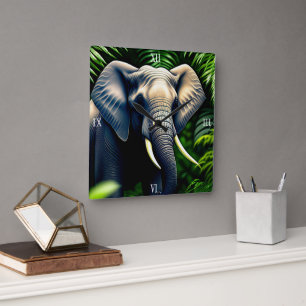 Majestic Jungle Elephant - Wild And Free Square Wall Clock