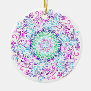 Majestic Kaleidoscope Mandala on White Ceramic Tree Decoration