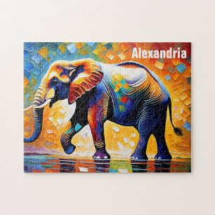 Majestic Kaleidoscope of Colours Elephant Walking Jigsaw Puzzle