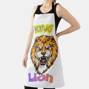 Majestic King Lion Crowned Portrait Design Apron