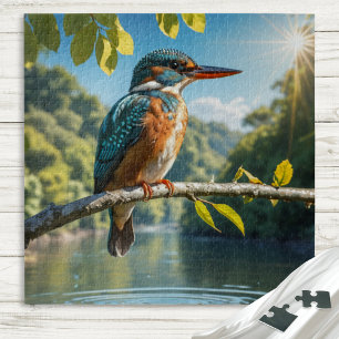 Majestic Kingfisher, Wild Bird by River in Nature Jigsaw Puzzle