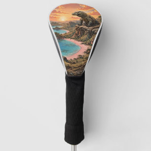 Majestic Komodo Dragon Overlooking Pink Beach Golf Head Cover